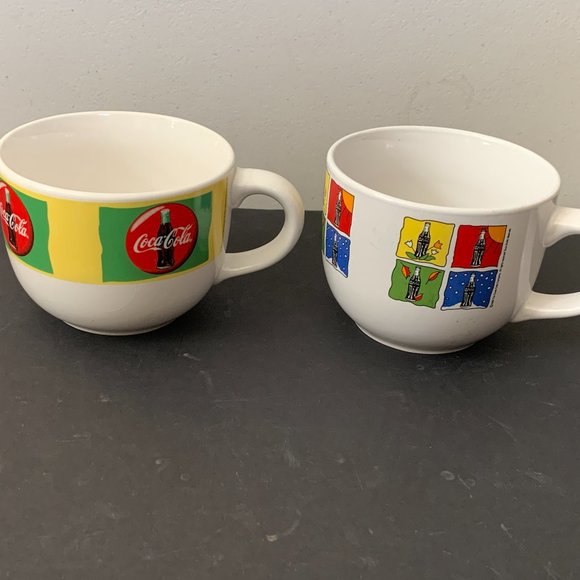 2 Vintage 1999 Coca Cola Four seasons Large Soup Coffee Mugs Bowls - Picture 1 of 14
